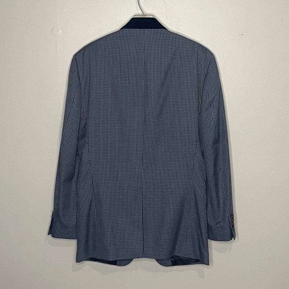 Lauren Ralph lauren Gray Blue Plaid Sports Coat 40R Blue Velvet Collar 2 Button‎